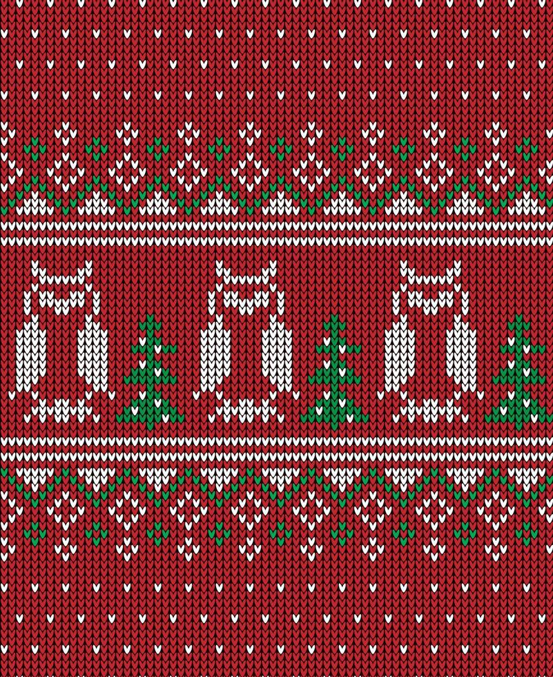 Knitted Christmas and New Year pattern in cow. Wool Knitting Sweater Design. Wallpaper wrapping paper textile print. vector