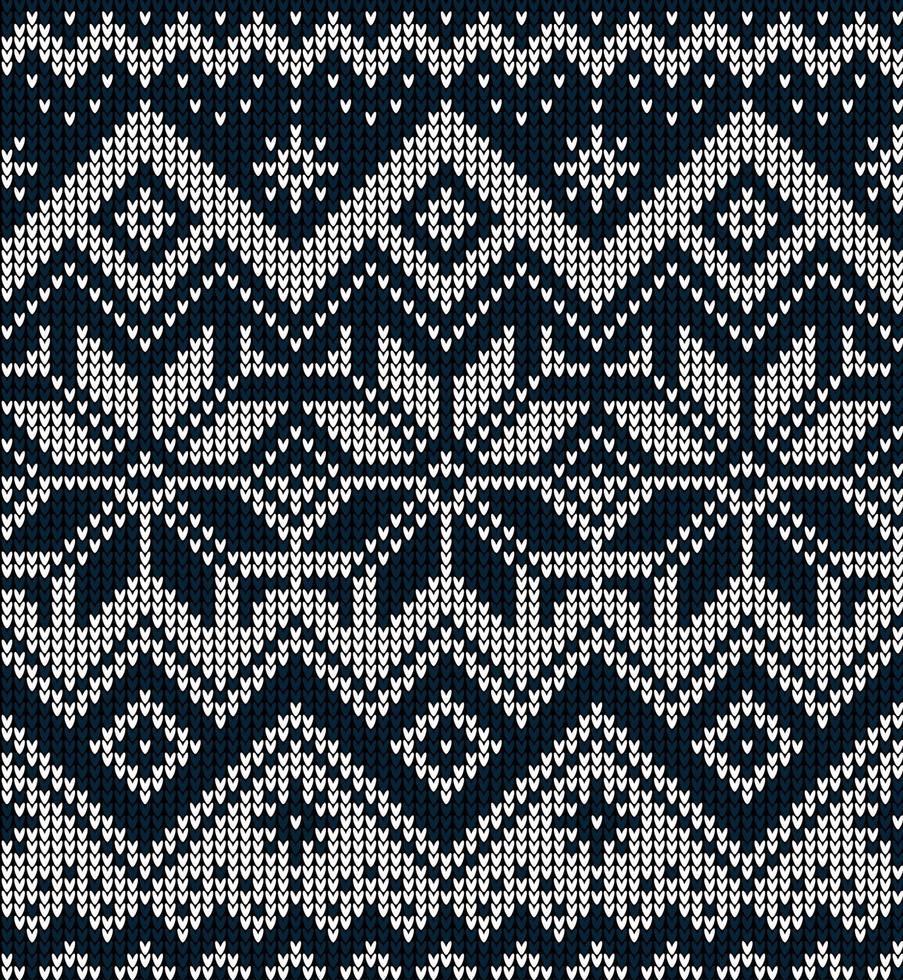 Knitted Christmas and New Year pattern. Wool Knitting Sweater Design. Wallpaper wrapping paper textile print. vector