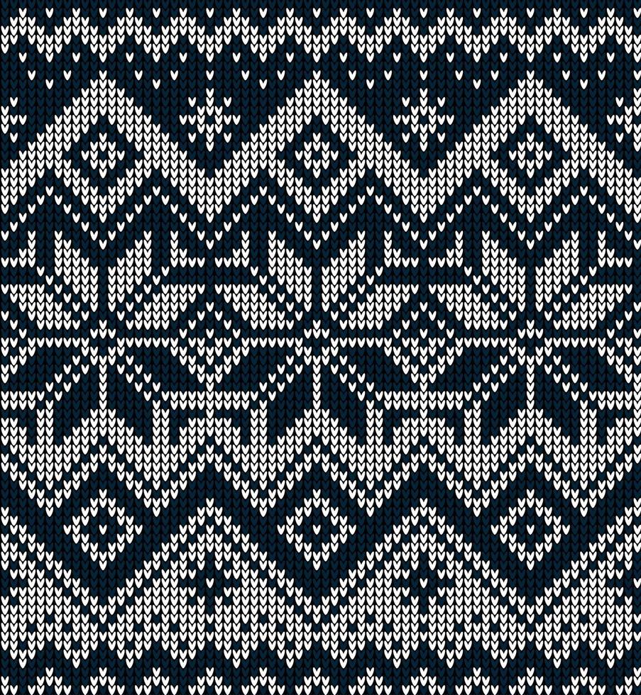 Knitted Christmas and New Year pattern. Wool Knitting Sweater Design. Wallpaper wrapping paper textile print. vector