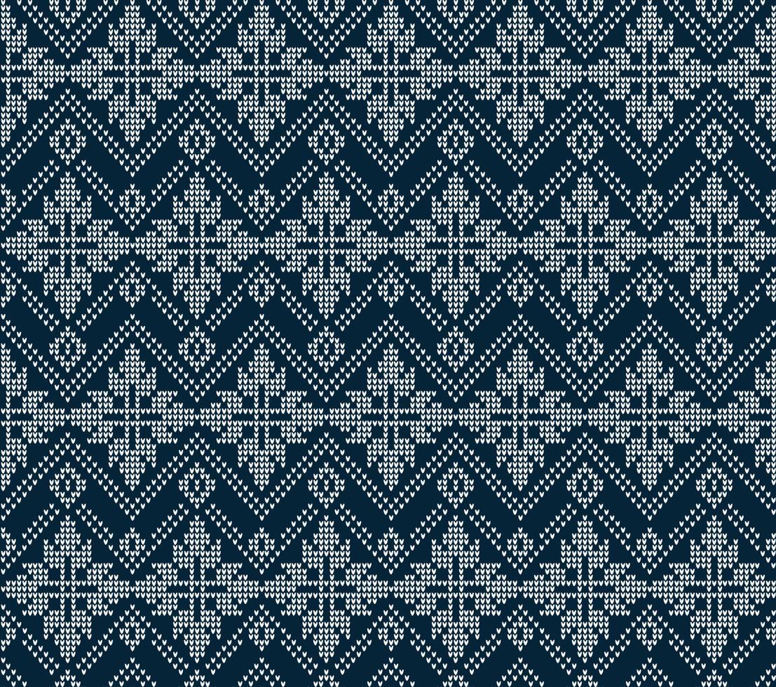Knitted Christmas and New Year pattern. Wool Knitting Sweater Design. Wallpaper wrapping paper textile print. vector