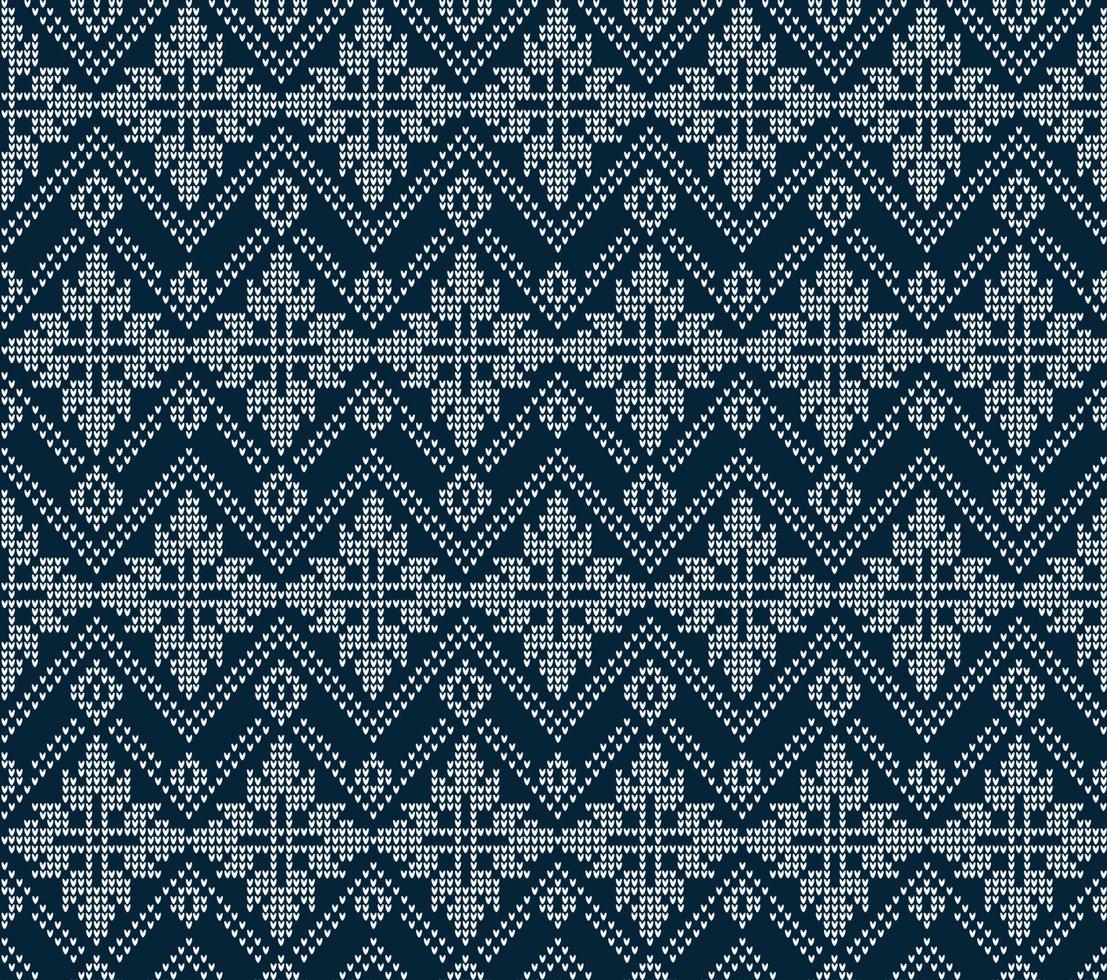 Knitted Christmas and New Year pattern. Wool Knitting Sweater Design. Wallpaper wrapping paper textile print. vector