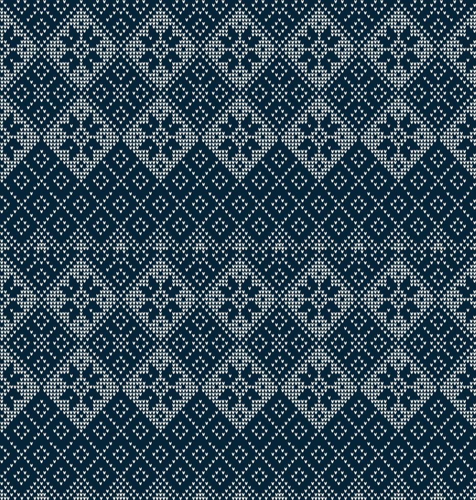 Knitted Christmas and New Year pattern. Wool Knitting Sweater Design. Wallpaper wrapping paper textile print. vector