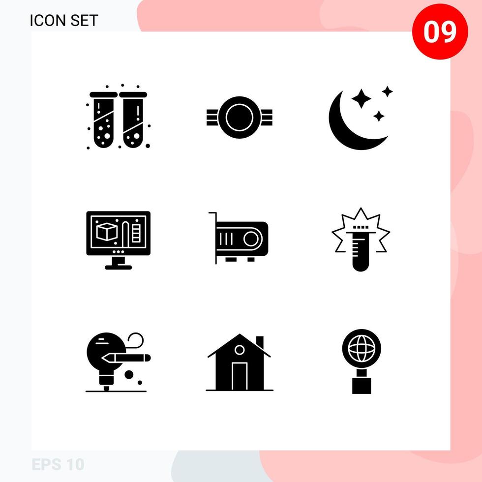 grupo de símbolos de icono universal de 9 glifos sólidos modernos de tecnología modelado de rango de computadora elementos de diseño de vector editables creativos