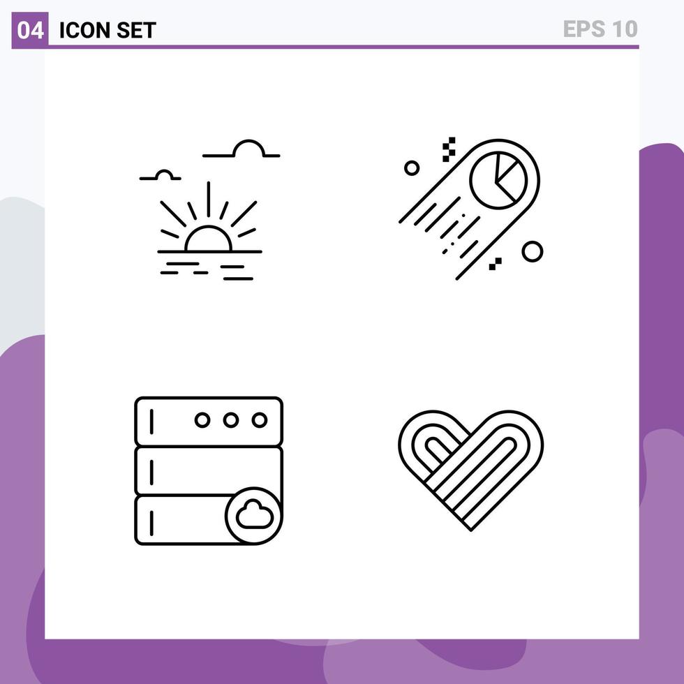 User Interface Pack of 4 Basic Filledline Flat Colors of sun database spring statistics heart Editable Vector Design Elements