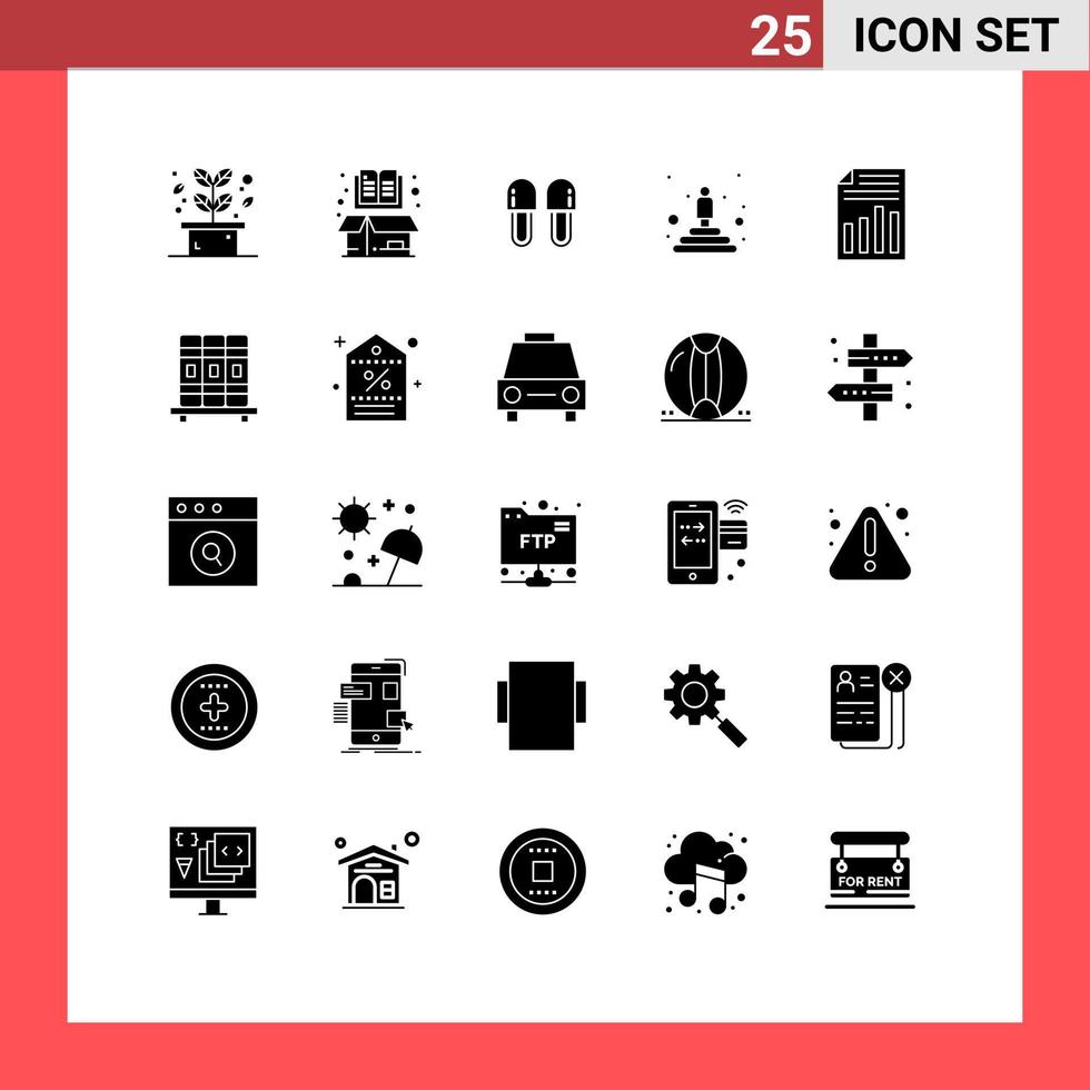 Solid Glyph Pack of 25 Universal Symbols of winner podium open best relaxation Editable Vector Design Elements