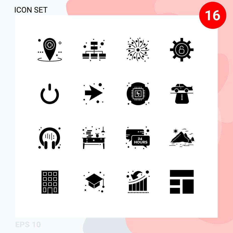 Pack of 16 creative Solid Glyphs of arrow on holiday off settings Editable Vector Design Elements