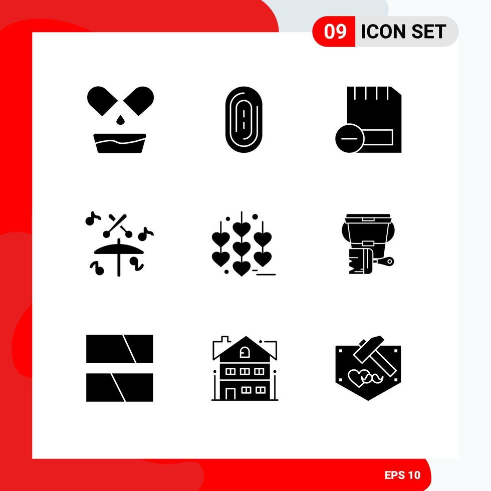 9 Thematic Vector Solid Glyphs and Editable Symbols of paint love devices heart music Editable Vector Design Elements