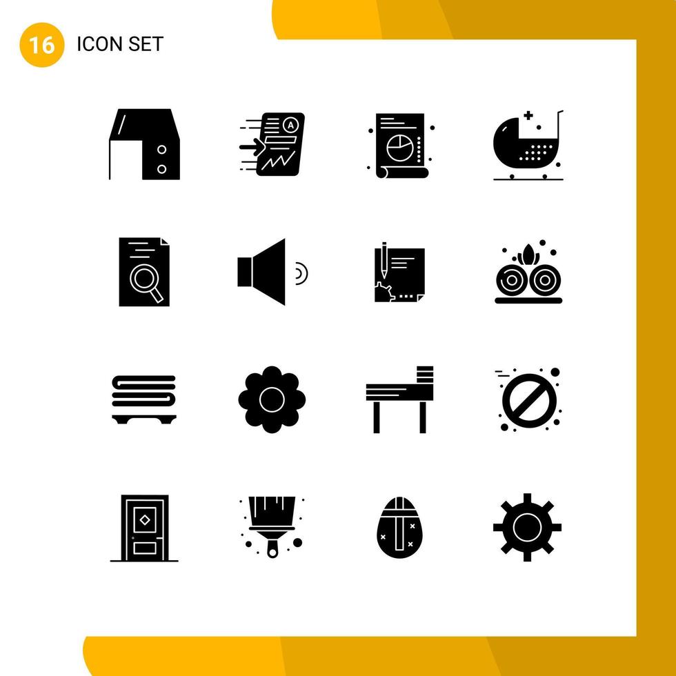 Modern Set of 16 Solid Glyphs and symbols such as form disease progress chair list Editable Vector Design Elements