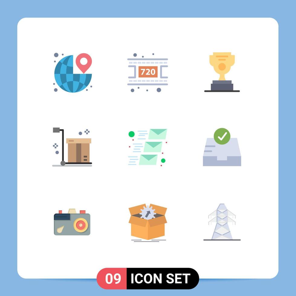 9 Thematic Vector Flat Colors and Editable Symbols of email packaging job logistic box Editable Vector Design Elements