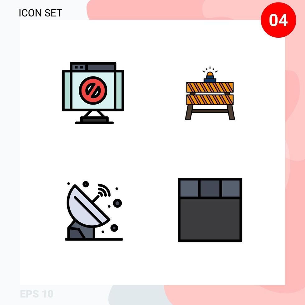 Group of 4 Filledline Flat Colors Signs and Symbols for cross satellite stop stop orbit Editable Vector Design Elements