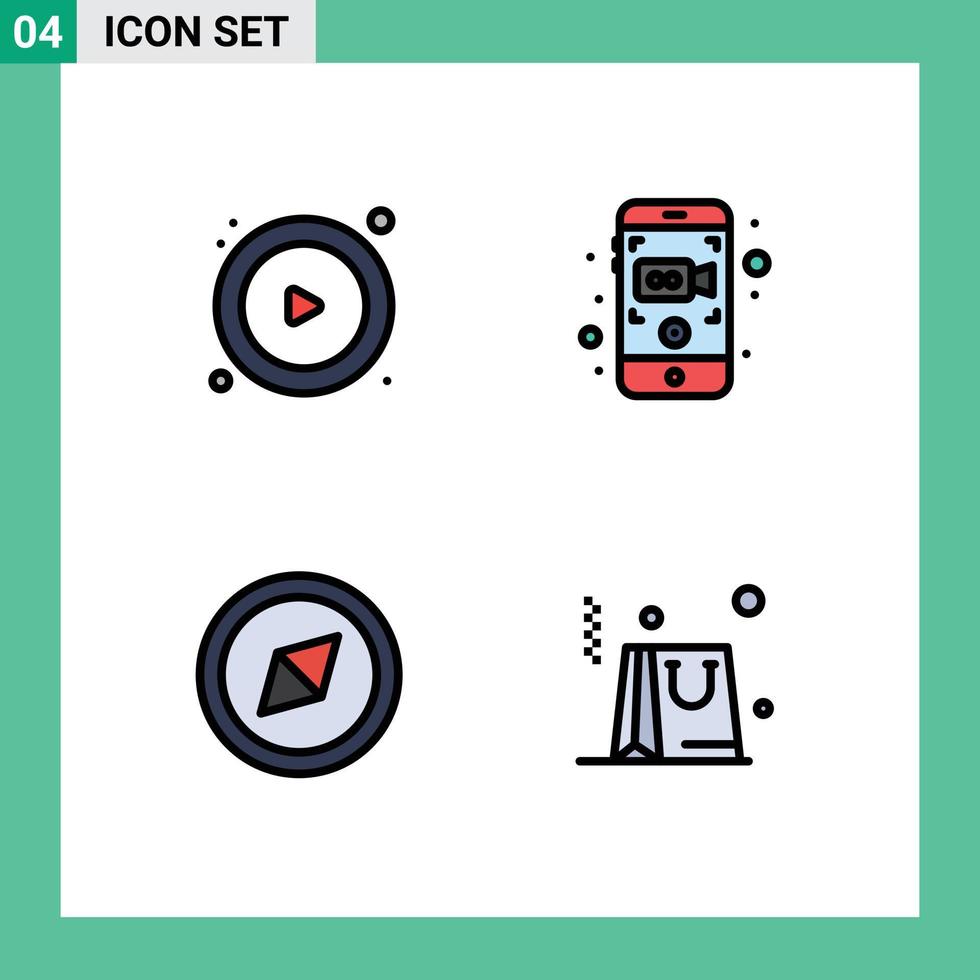 4 User Interface Filledline Flat Color Pack of modern Signs and Symbols of control business camera mobile recording 91 Editable Vector Design Elements