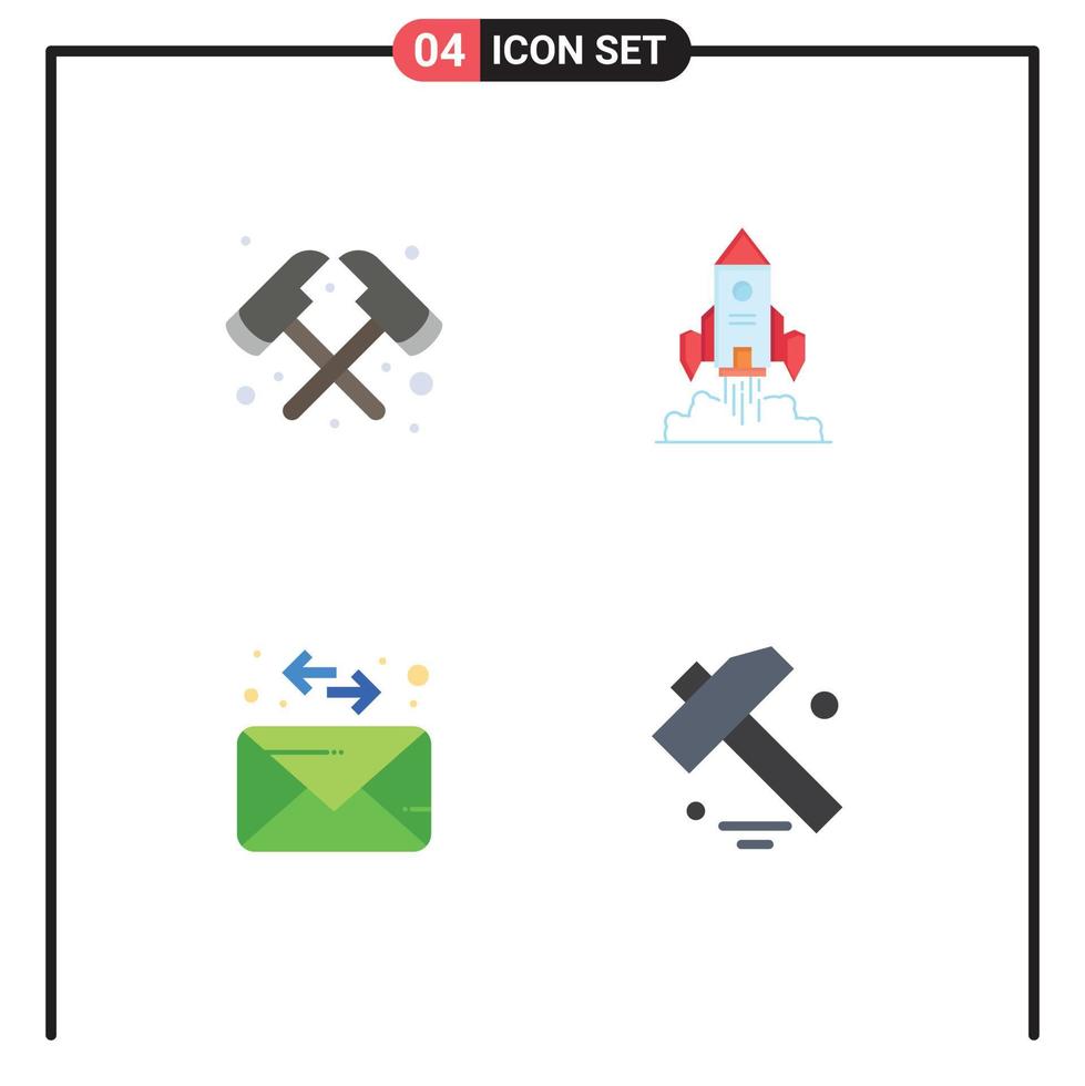 Stock Vector Icon Pack of 4 Line Signs and Symbols for axe mail rocket launch construction Editable Vector Design Elements