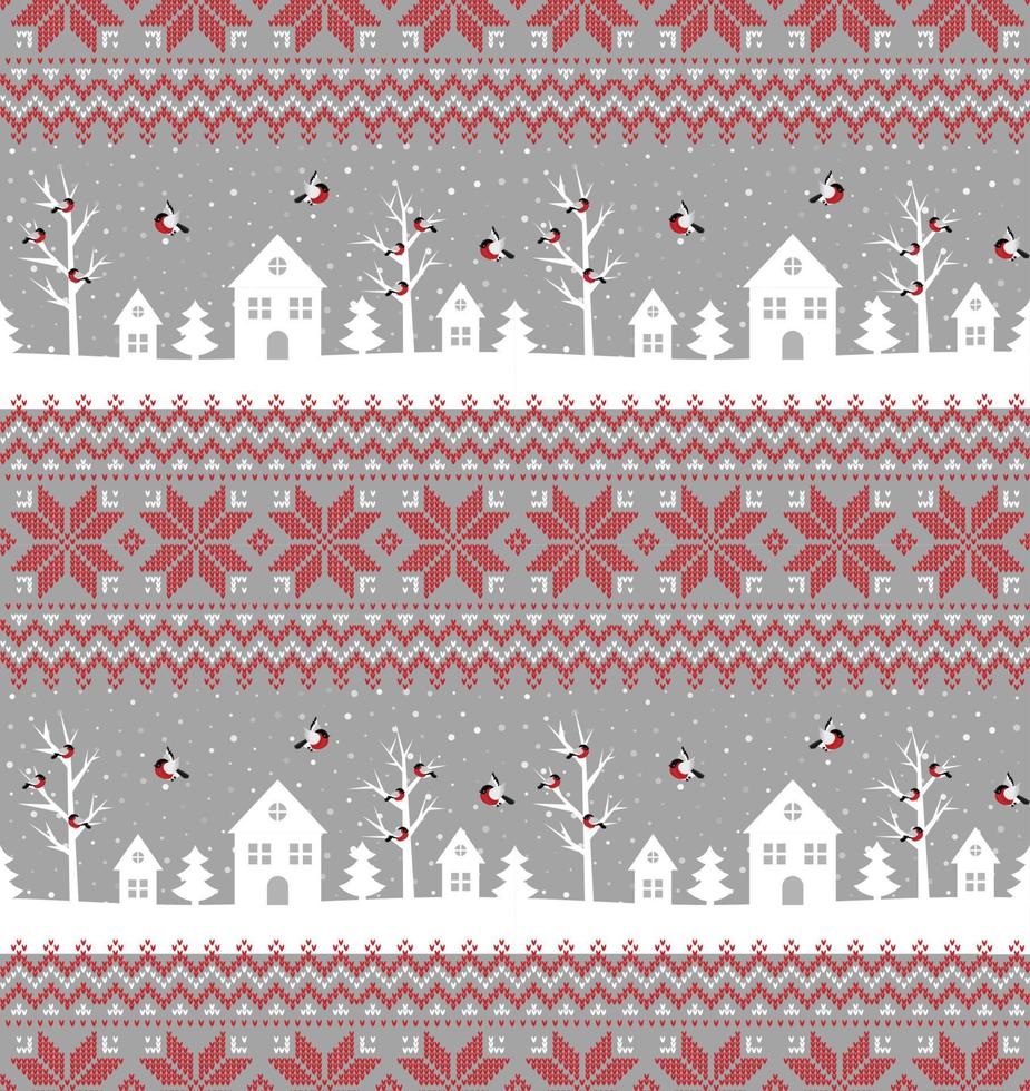 Knitted Christmas and New Year pattern. Wool Knitting Sweater Design. Wallpaper wrapping paper textile print. vector