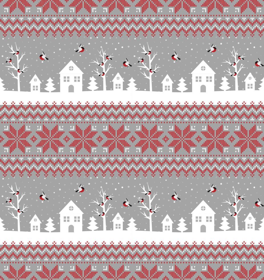 Knitted Christmas and New Year pattern. Wool Knitting Sweater Design. Wallpaper wrapping paper textile print. vector