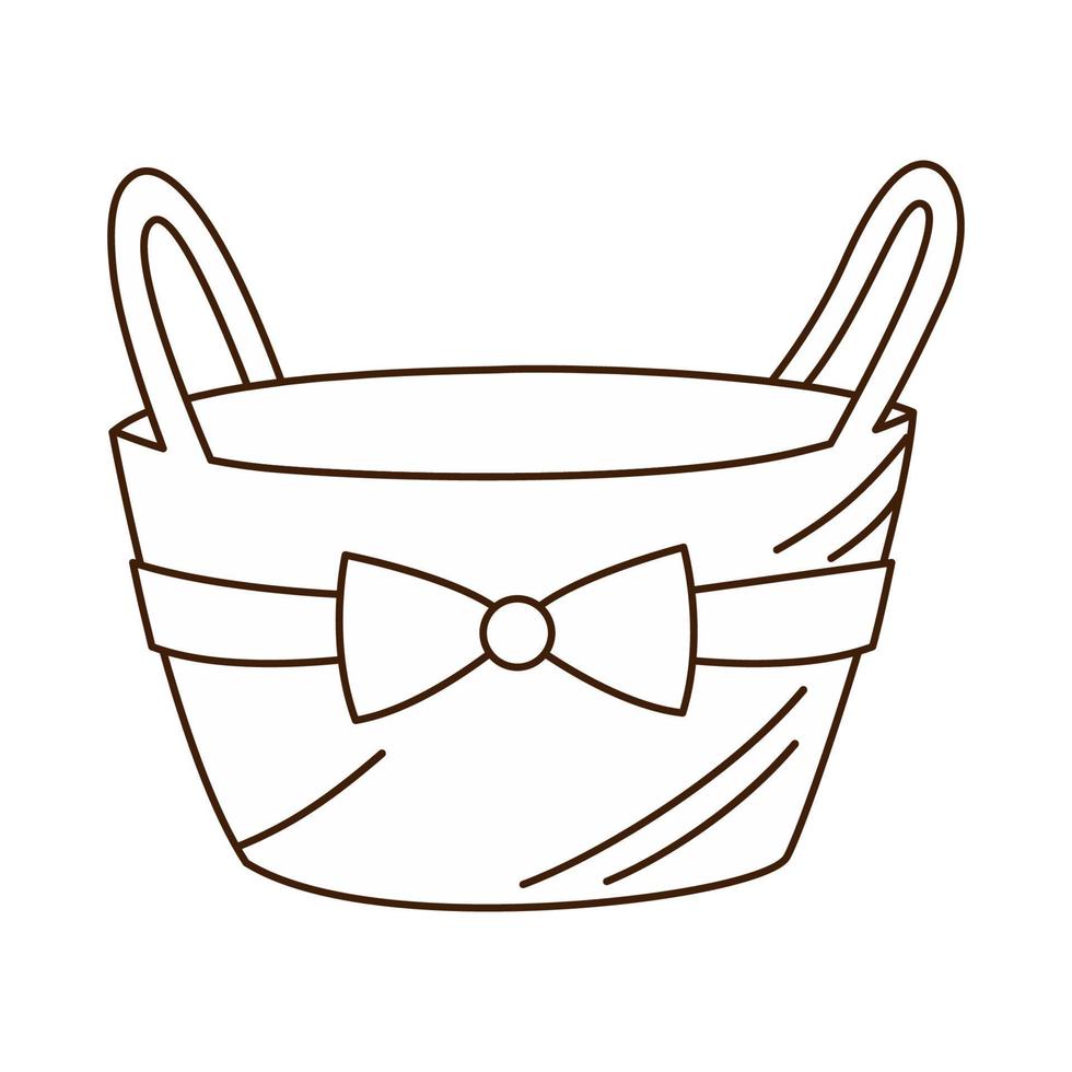 Cartoon basket vector drawing, outline doodle black and white illustration or coloring page.