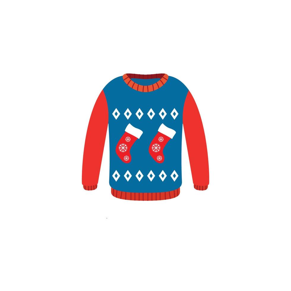 Vector ugly sweaters for Christmas party. Knitted jumpers with winter patterns esp