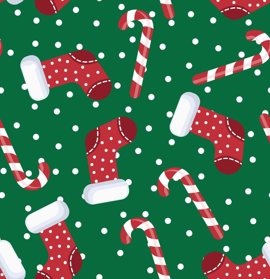 Vector illustration of seamless pattern candy cane and sock christmas cartoon