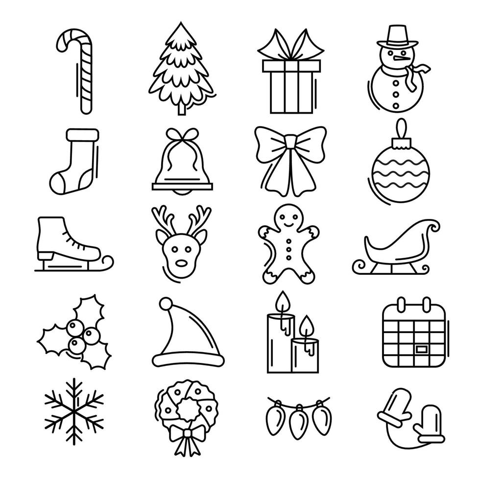 stylish christmas icon set in line art style vector