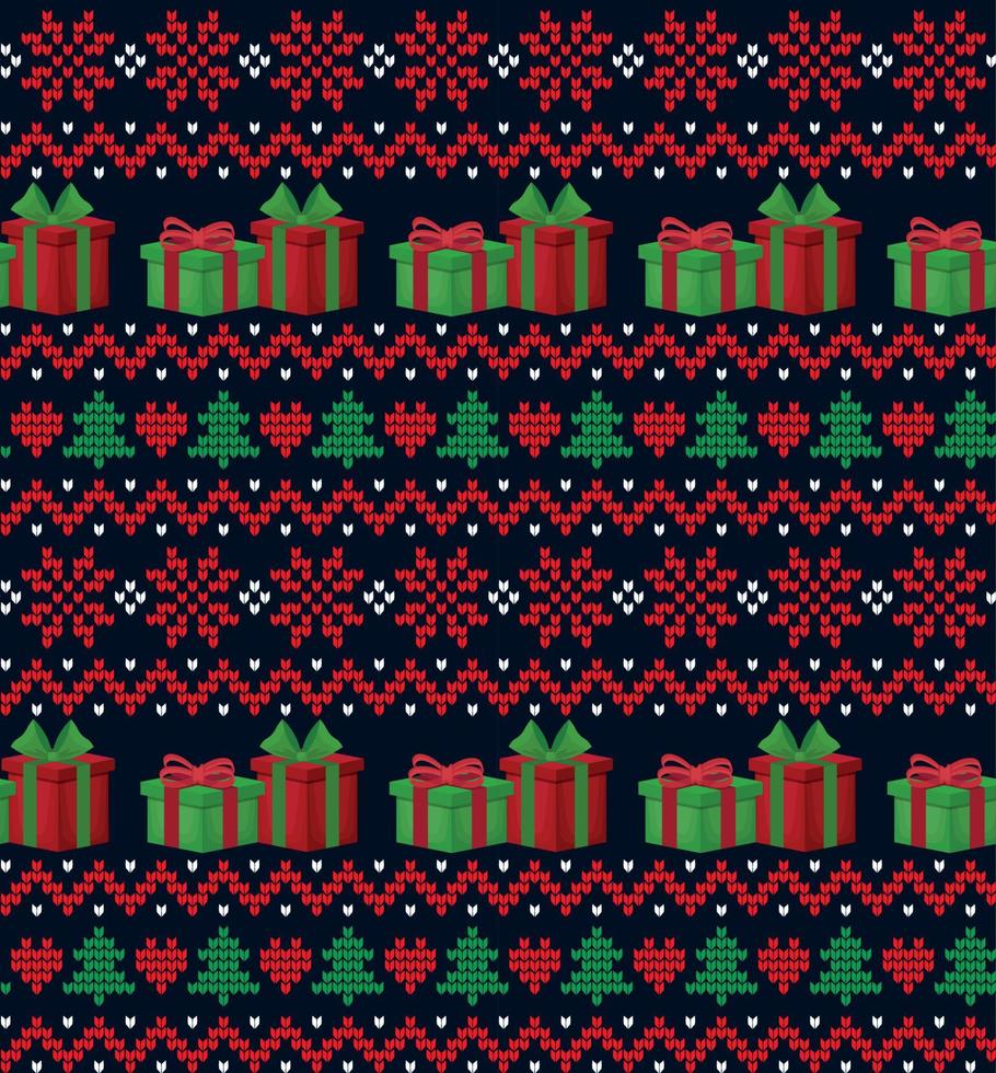Knitted Christmas and New Year pattern. Wool Knitting Sweater Design. Wallpaper wrapping paper textile print. Eps 10 vector
