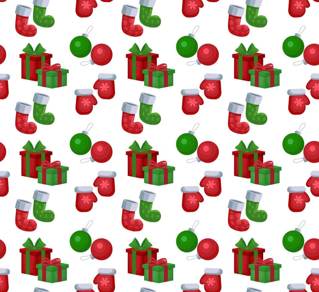 Vector seamless flat pattern with icons of Happy New Year and Christmas Day