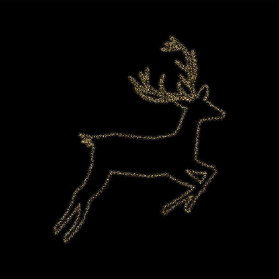 Christmas golden deer decoration of gold glitter shining sparkles on a black transparent background. Vector glittering shine deer for Christmas or New Year design template