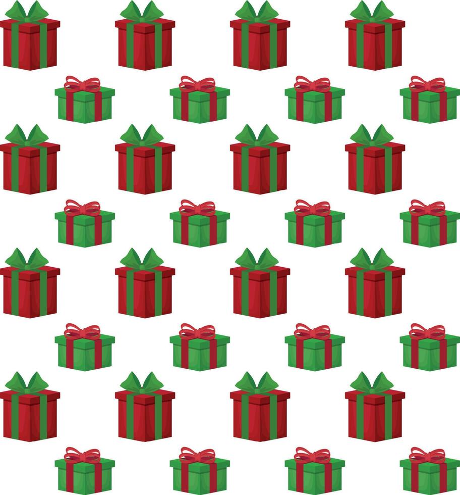Christmas gift boxes vector pattern in retro style. Seamless background with gift boxes with bows. Illustration for greeting cards, invitations, posters.