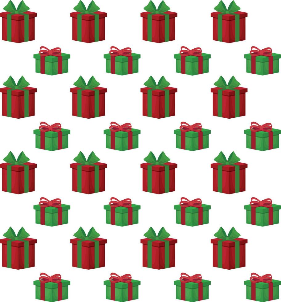 Christmas gift boxes vector pattern in retro style. Seamless background with gift boxes with bows. Illustration for greeting cards, invitations, posters.