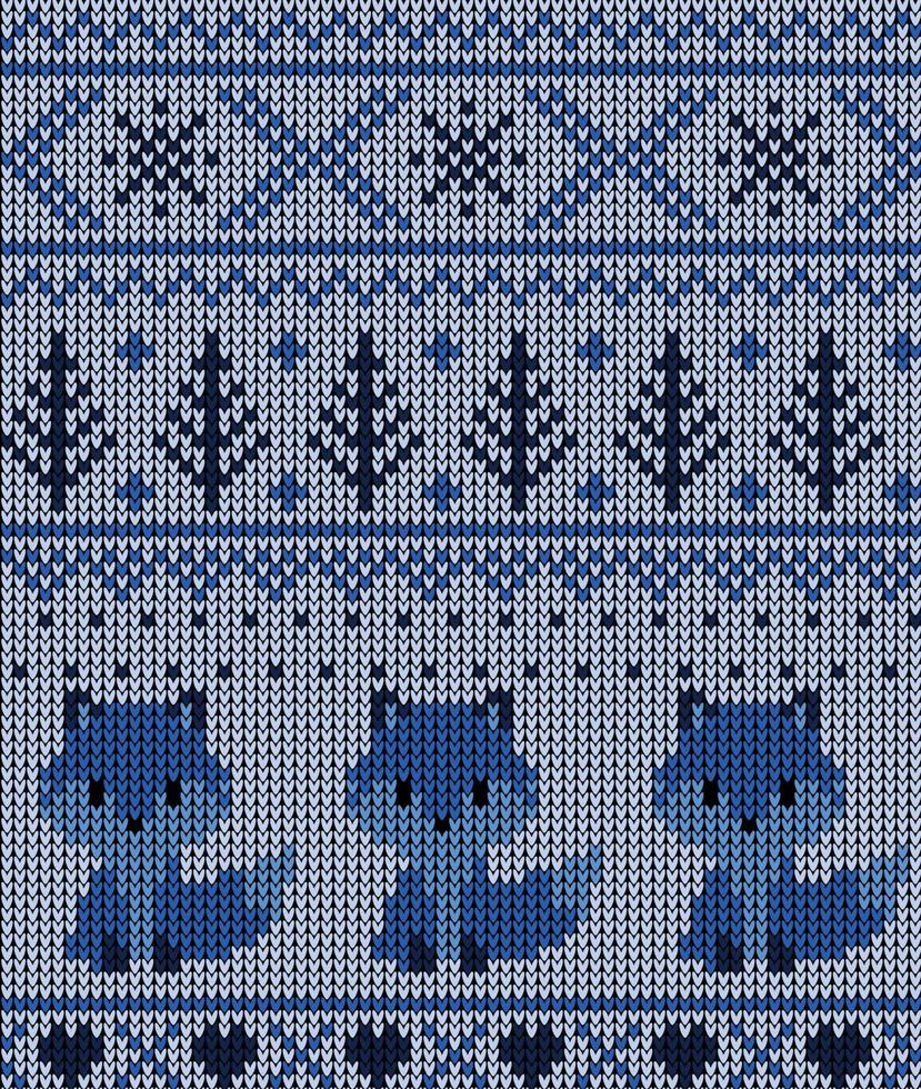 Knitted Christmas and New Year pattern in fox. Wool Knitting Sweater Design. Wallpaper wrapping paper textile print. Eps 10 vector