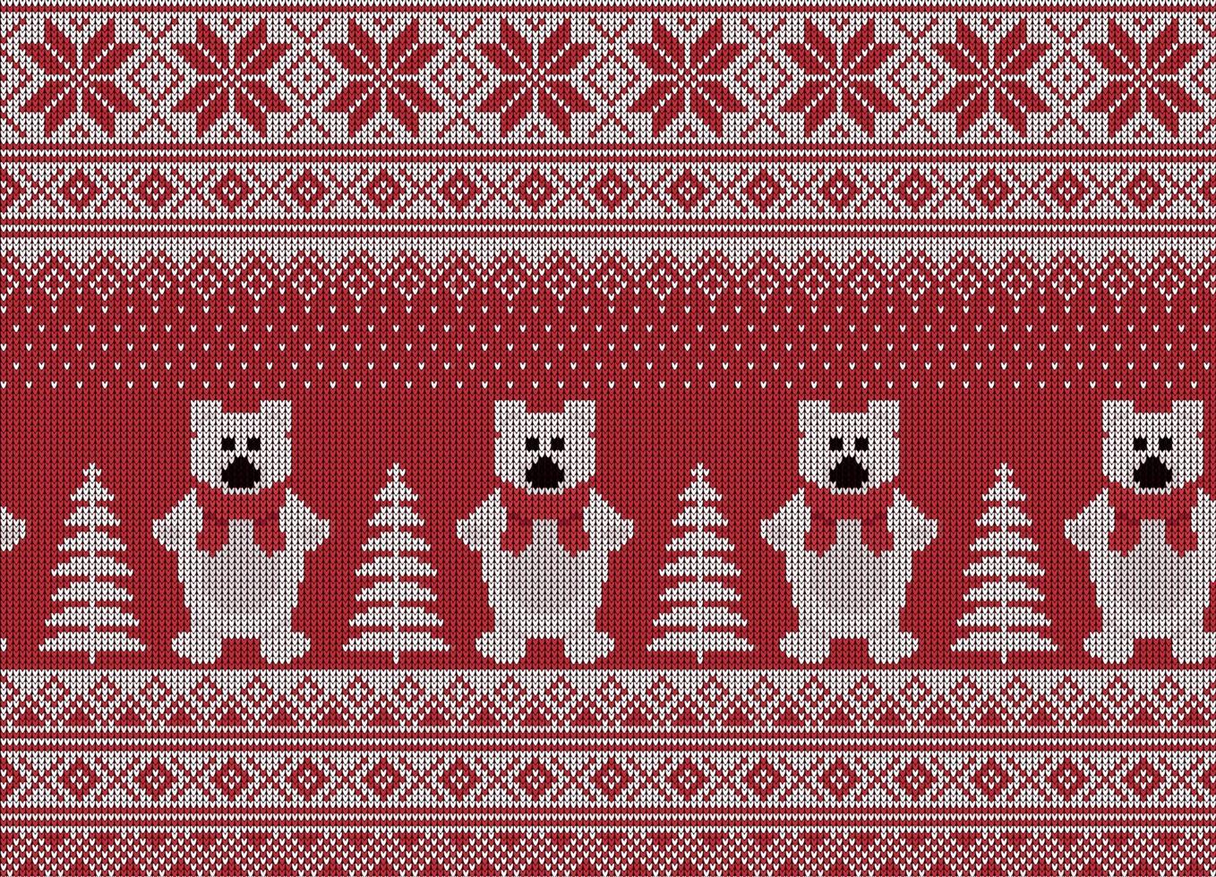 Knitted Christmas and New Year pattern. Wool Knitting Sweater Design. Wallpaper wrapping paper textile print. Eps 10 vector