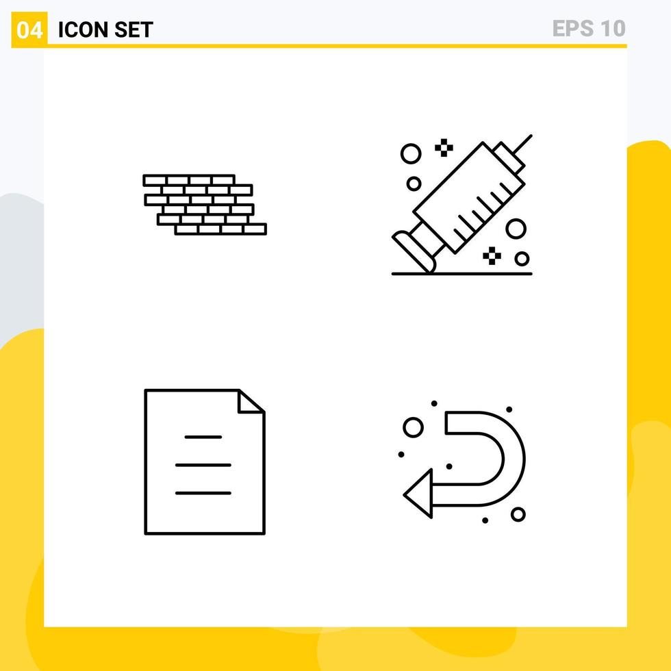 4 Universal Line Signs Symbols of firewall file brick syringe arrow Editable Vector Design Elements