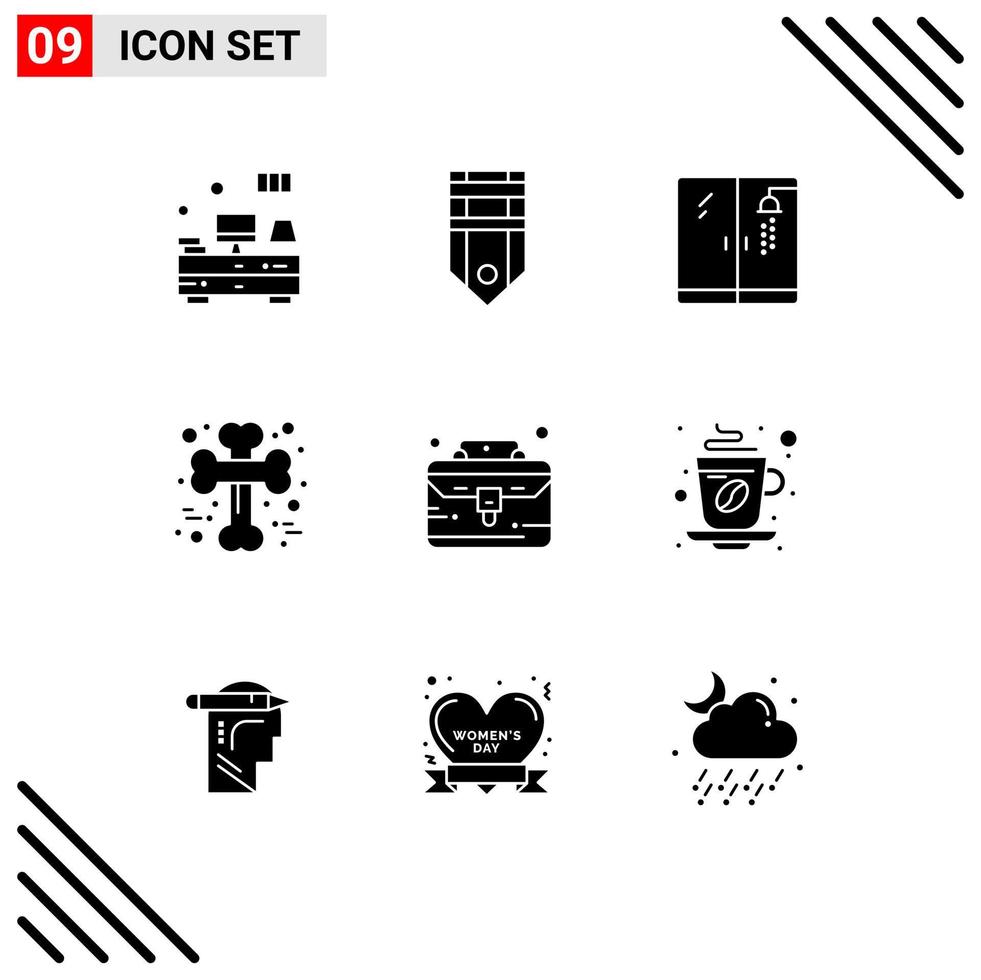 9 Universal Solid Glyphs Set for Web and Mobile Applications business case halloween tag crossed bone Editable Vector Design Elements