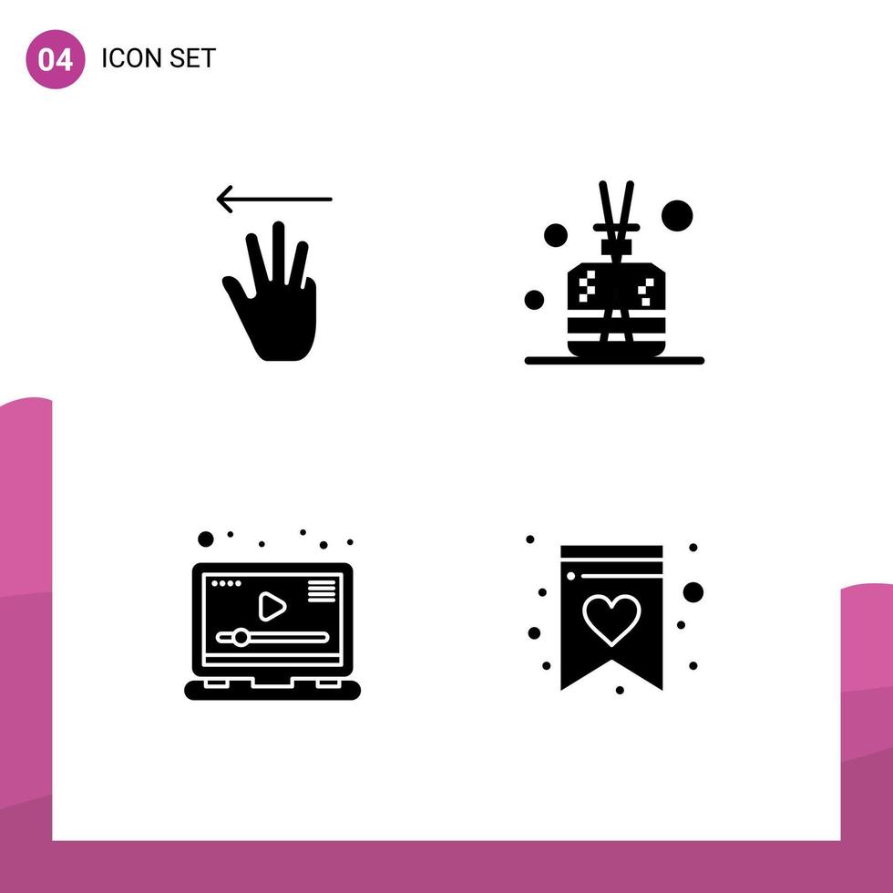 Set of 4 Modern UI Icons Symbols Signs for hand player left green marketing Editable Vector Design Elements