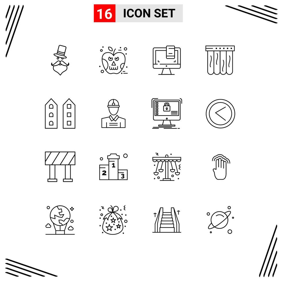 Universal Icon Symbols Group of 16 Modern Outlines of house summer skull pool screen Editable Vector Design Elements