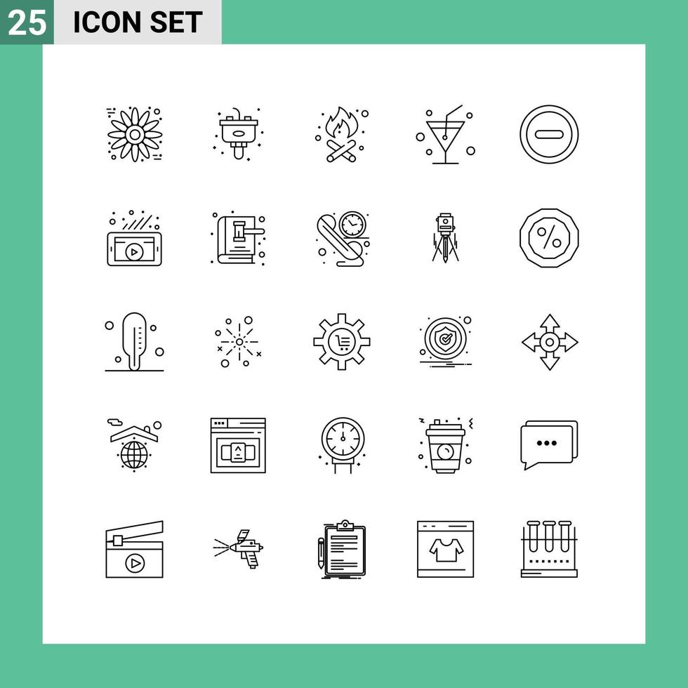Editable Vector Line Pack of 25 Simple Lines of video marketing fire ui basic Editable Vector Design Elements