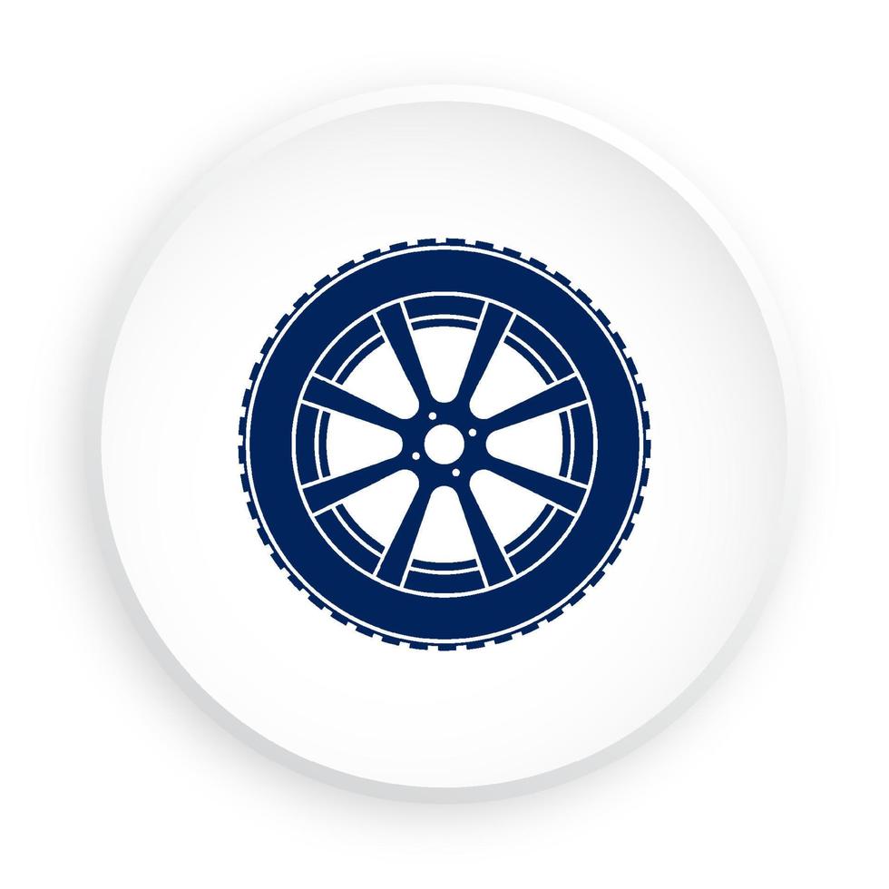 wheel with tire and winter rubber tread in neomorphism style on white background. Winter tires for car. Driving on slippery road. Driving safety. Vector