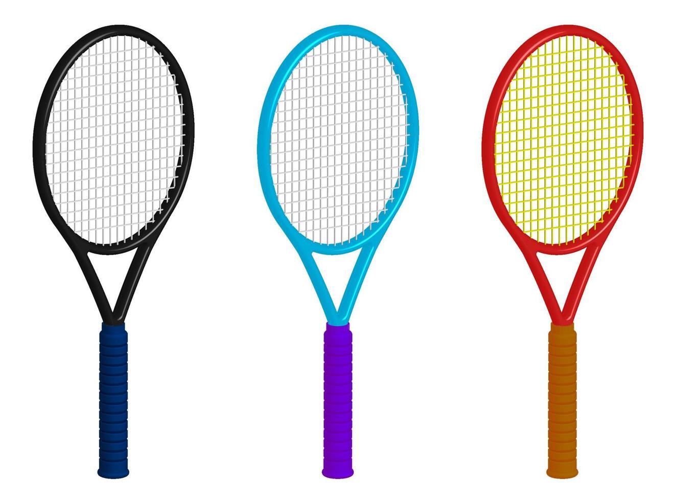 representación 3d de la raqueta de tenis. equipamiento deportivo, inventario. edición de color a través de la corrección del balance de color del menú. vector