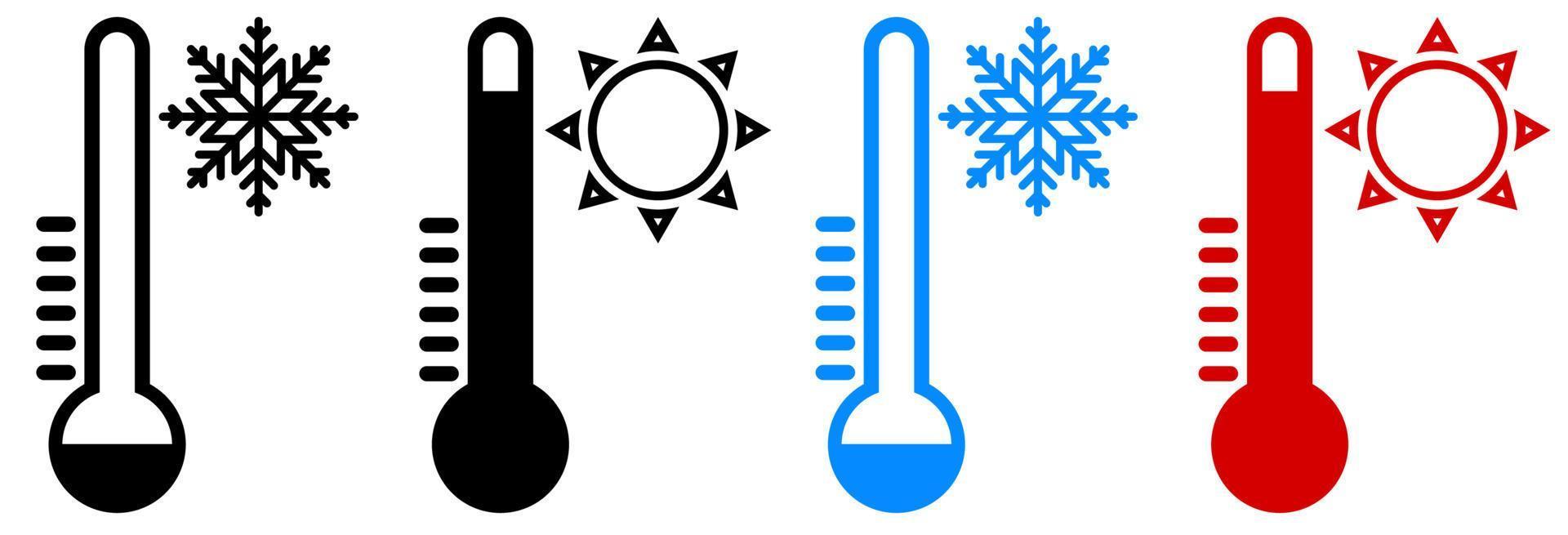 iconos de termómetro meteorológico con temperatura alta y baja. medición de temperatura exterior. vector