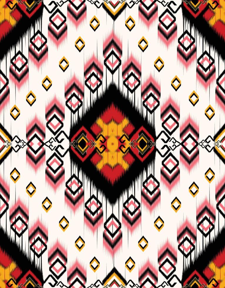 Paisley ikat. patrón étnico geométrico oriental afroamericano pakistán, asia, textil con motivos aztecas y bohemio. diseño para fondo, papel tapiz, estampado de alfombras, tela, batik, azulejo. vector patrón ikat.