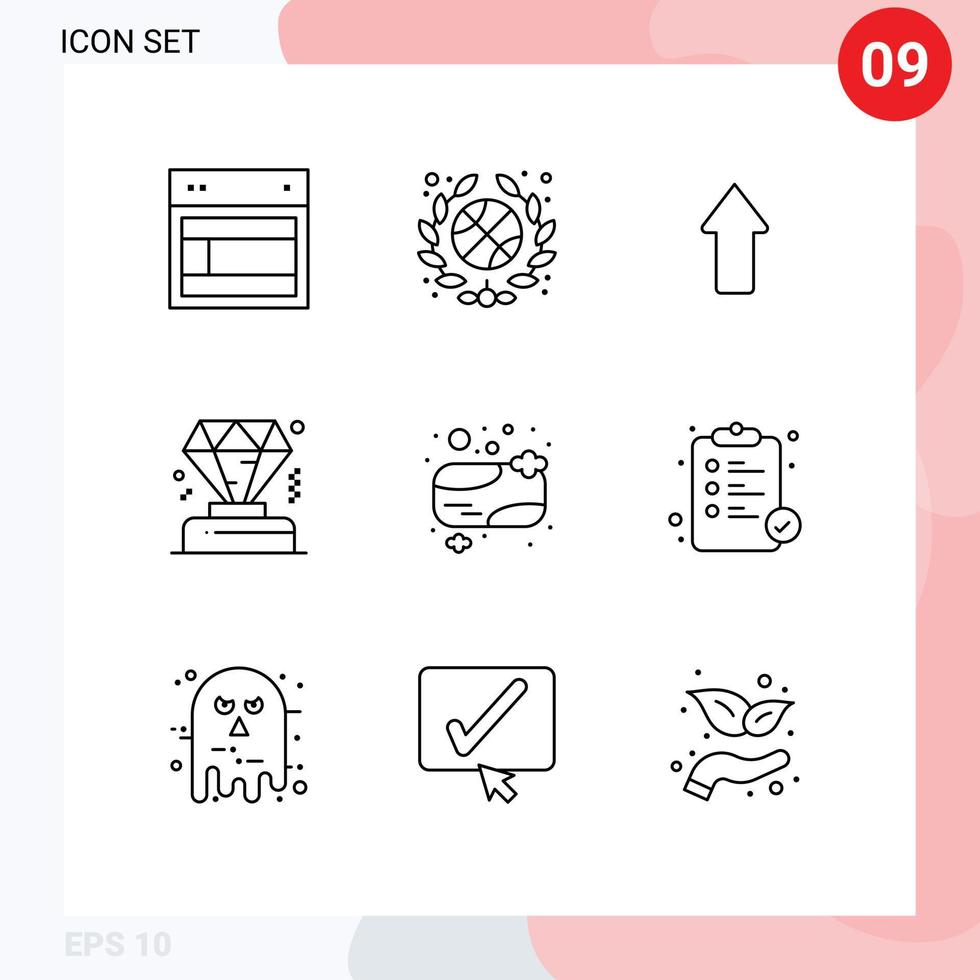 Universal Icon Symbols Group of 9 Modern Outlines of shower soap soap arrow membership business Editable Vector Design Elements