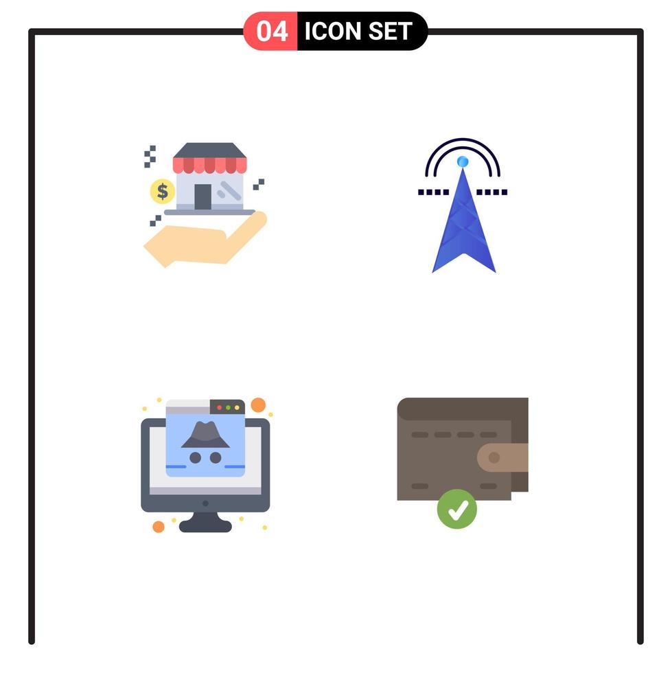 4 Thematic Vector Flat Icons and Editable Symbols of business computer dollar power cyber Editable Vector Design Elements