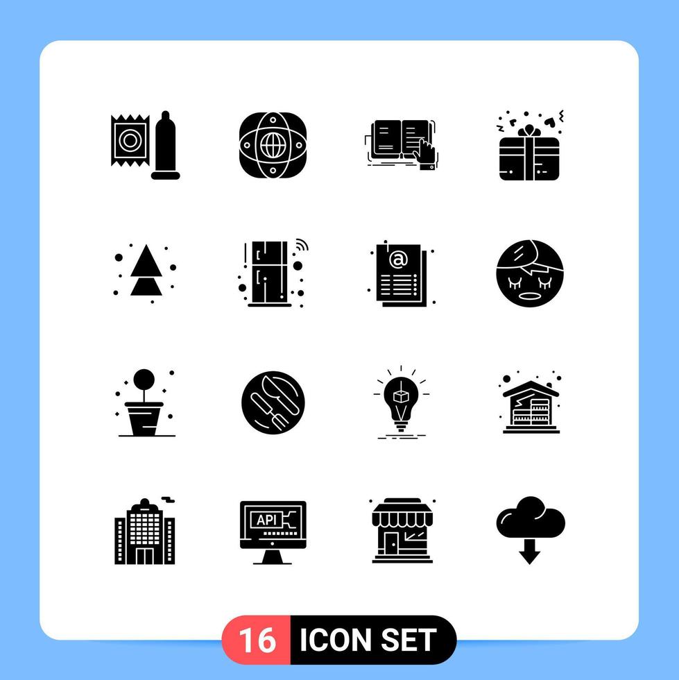 Pack of 16 creative Solid Glyphs of heart love globe gift literature Editable Vector Design Elements