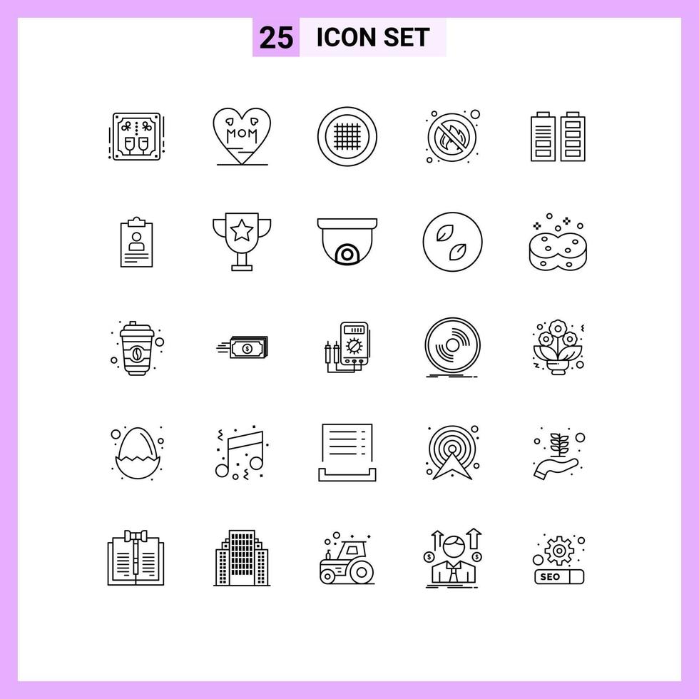 Stock Vector Icon Pack of 25 Line Signs and Symbols for acumulator no mother fire streamline Editable Vector Design Elements