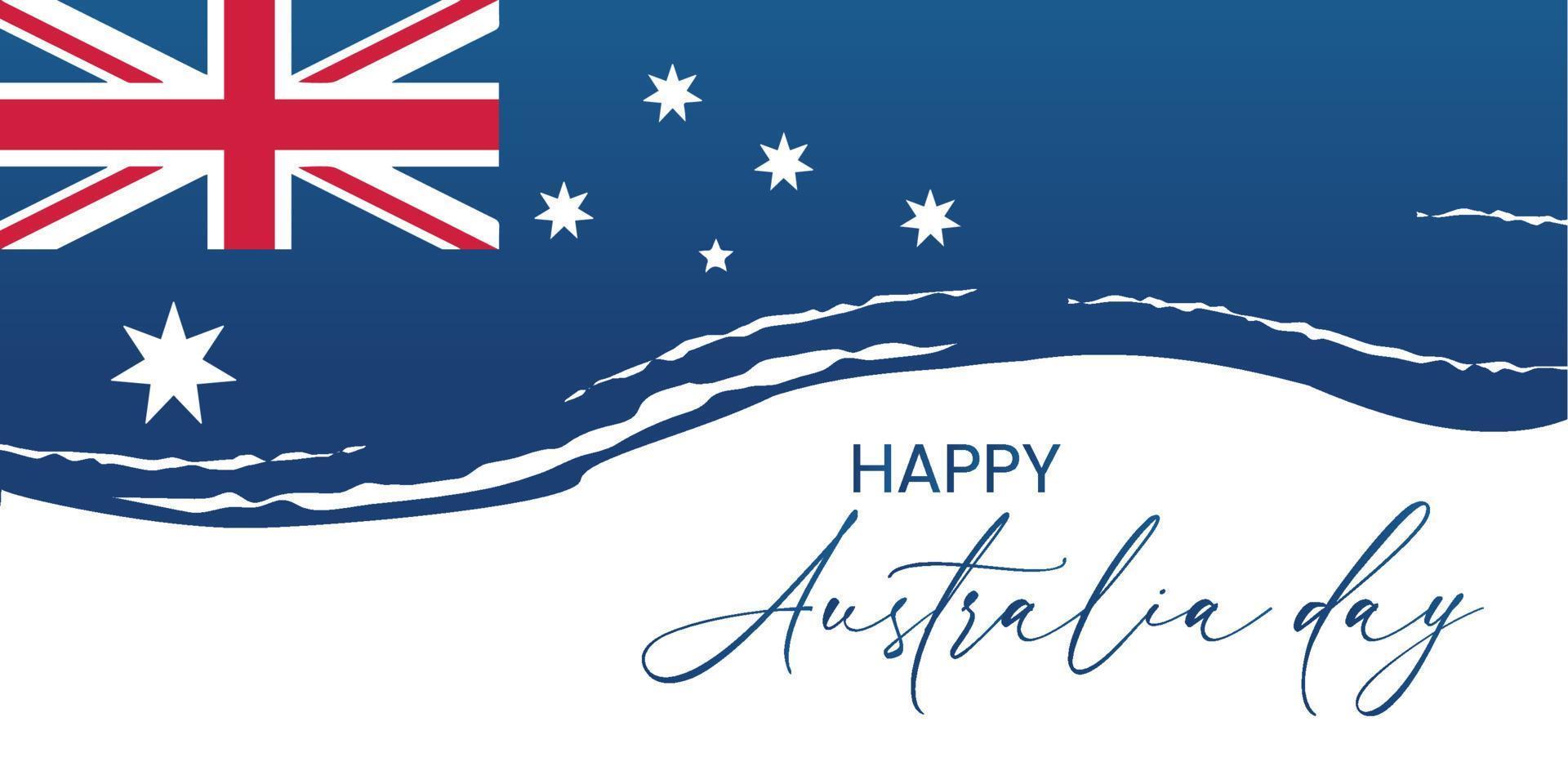 feliz día de australia letras de caligrafía con el mapa de la bandera de australia. ilustración vectorial - vector