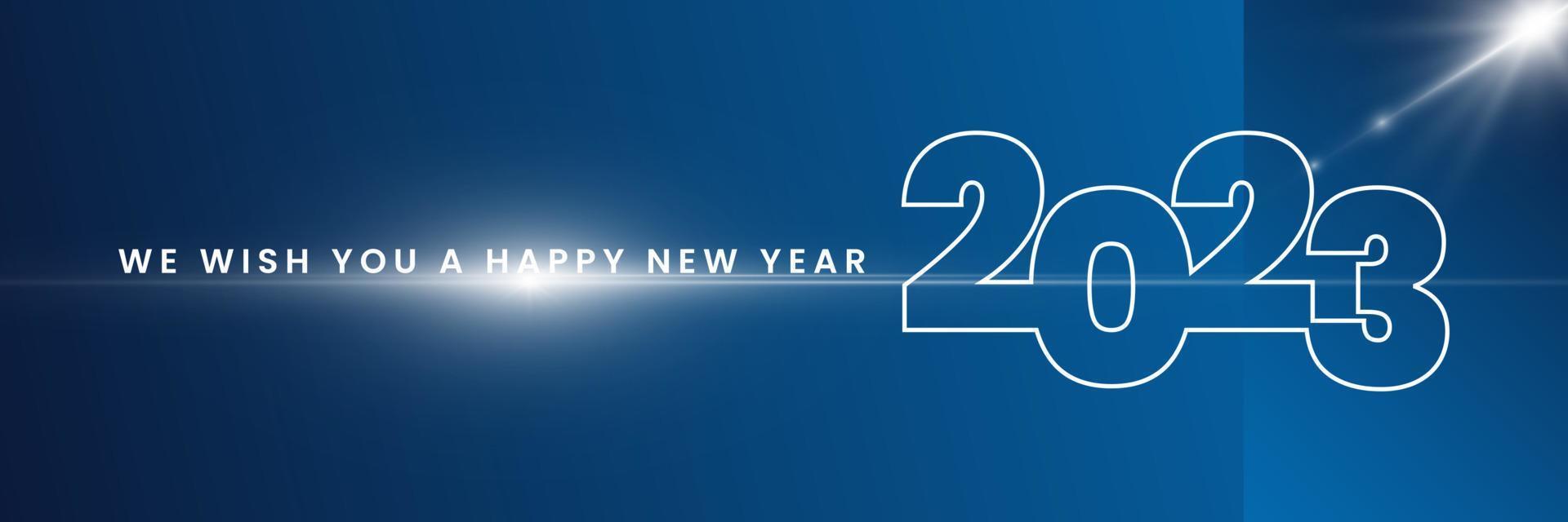 We wish you a Happy New Year 2023 shining sparkler firework silver white blue greeting card vector