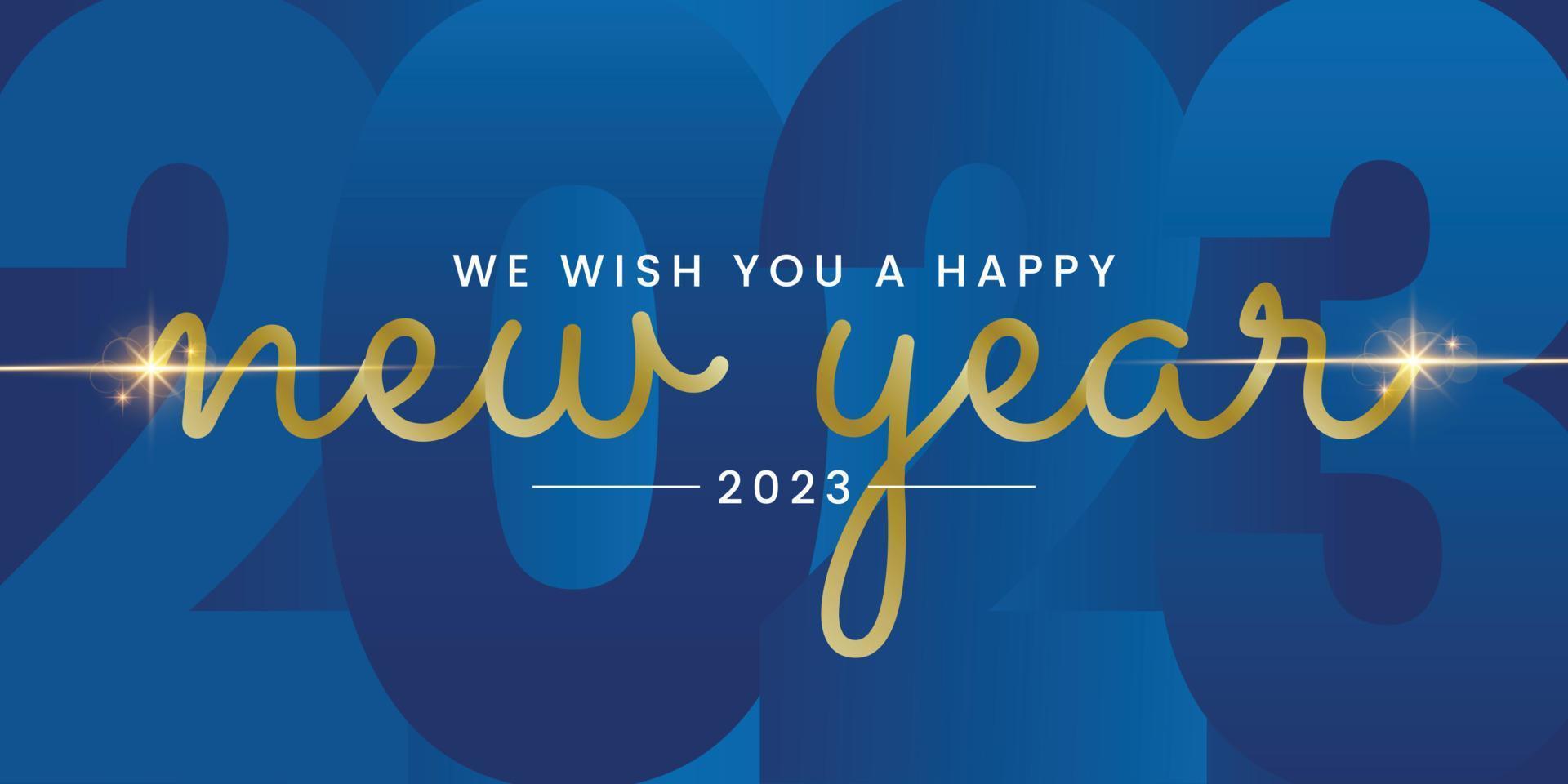 We wish you Happy New Year 2021 handwritten lettering tipography line design sparkle firework gold white blue year 2021 background vector