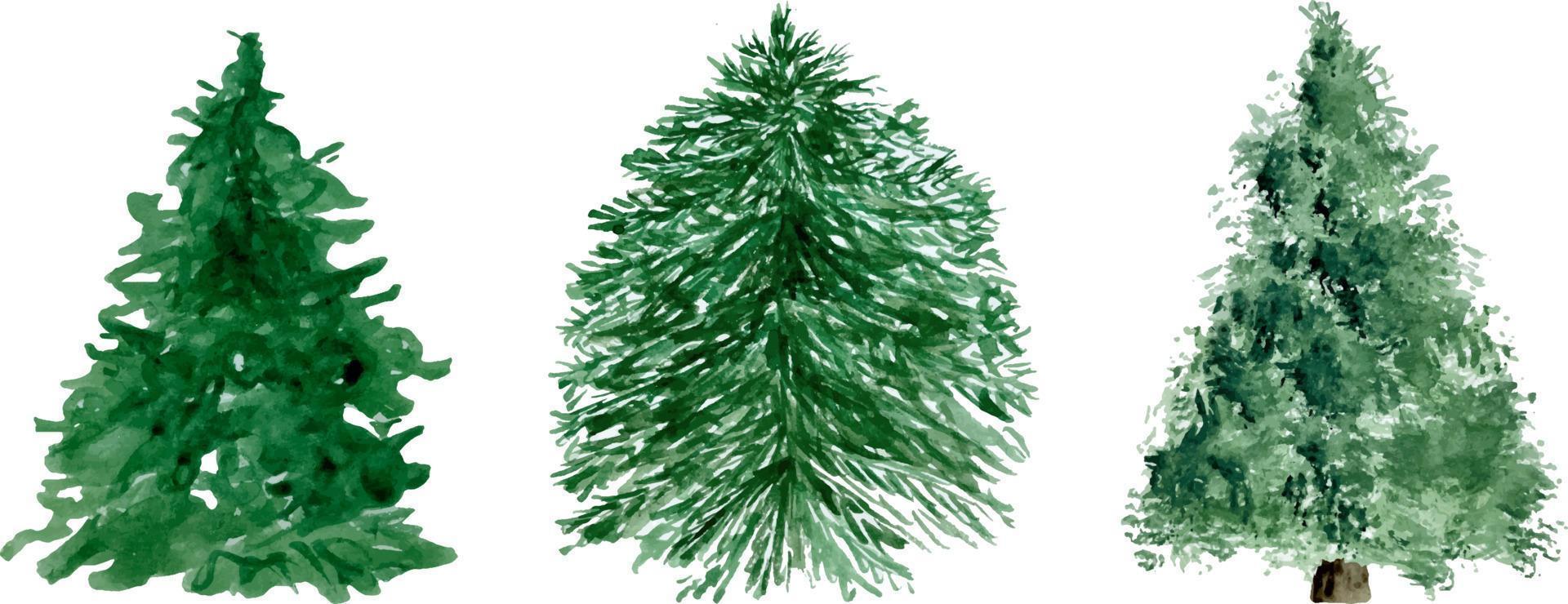 Watercolor set of green conifer trees isolated on white vector
