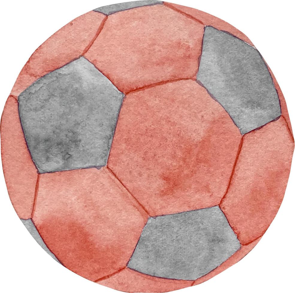 Red and black football soccer ball drawing. One single watercolor sport