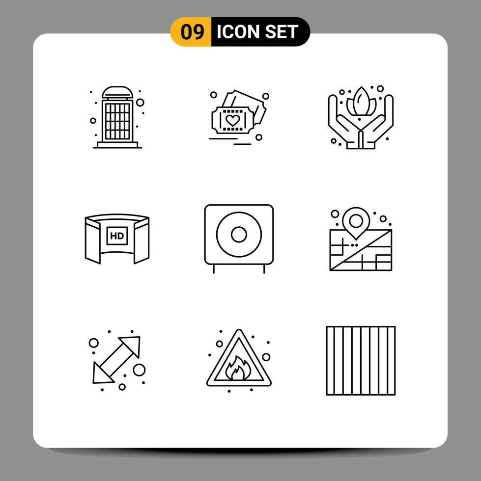 Pack of 9 creative Outlines of devices hd hand screencinema display Editable Vector Design Elements