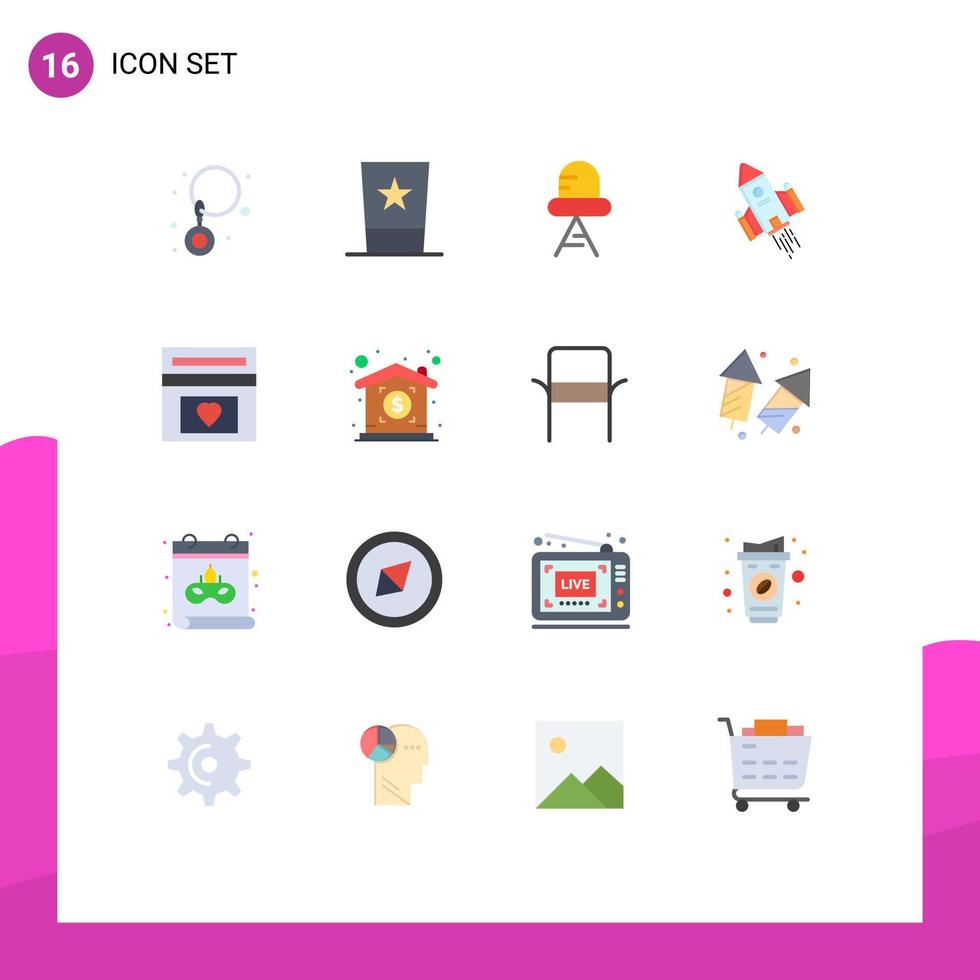16 Universal Flat Colors Set for Web and Mobile Applications love launch diode rocket shuttle Editable Pack of Creative Vector Design Elements