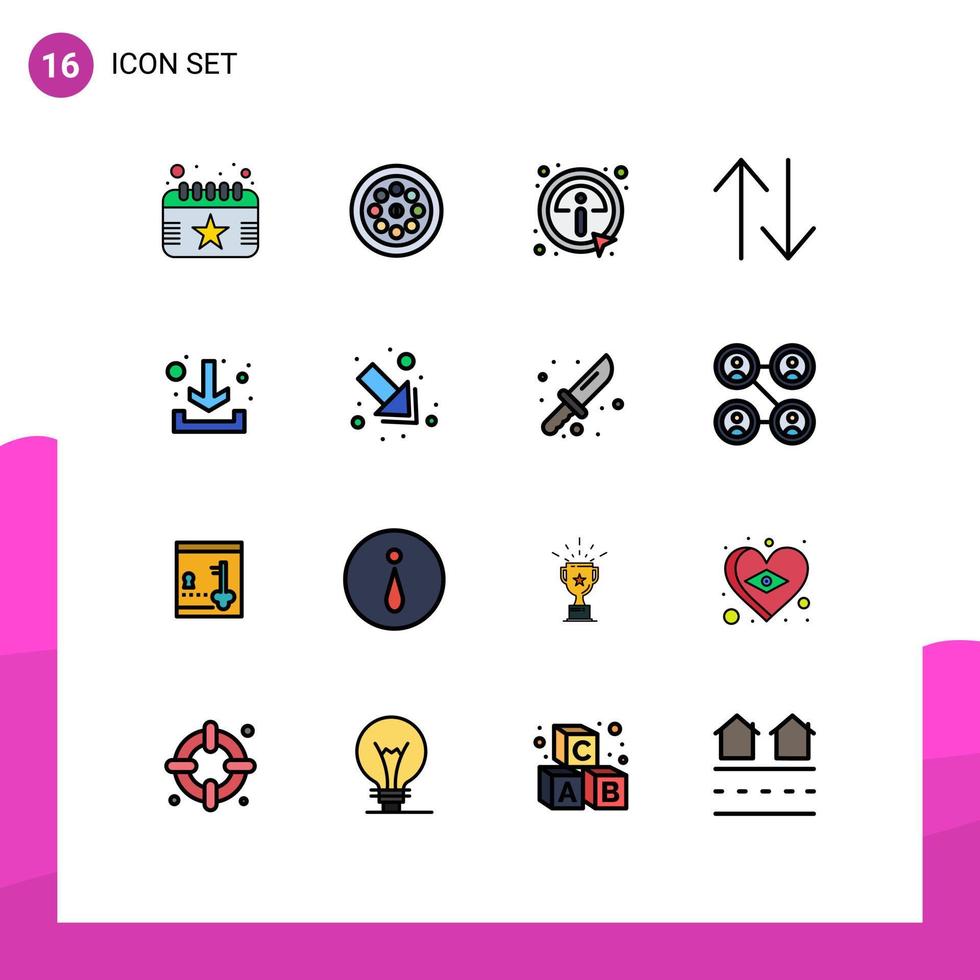 16 User Interface Flat Color Filled Line Pack of modern Signs and Symbols of down download click upside arrow Editable Creative Vector Design Elements